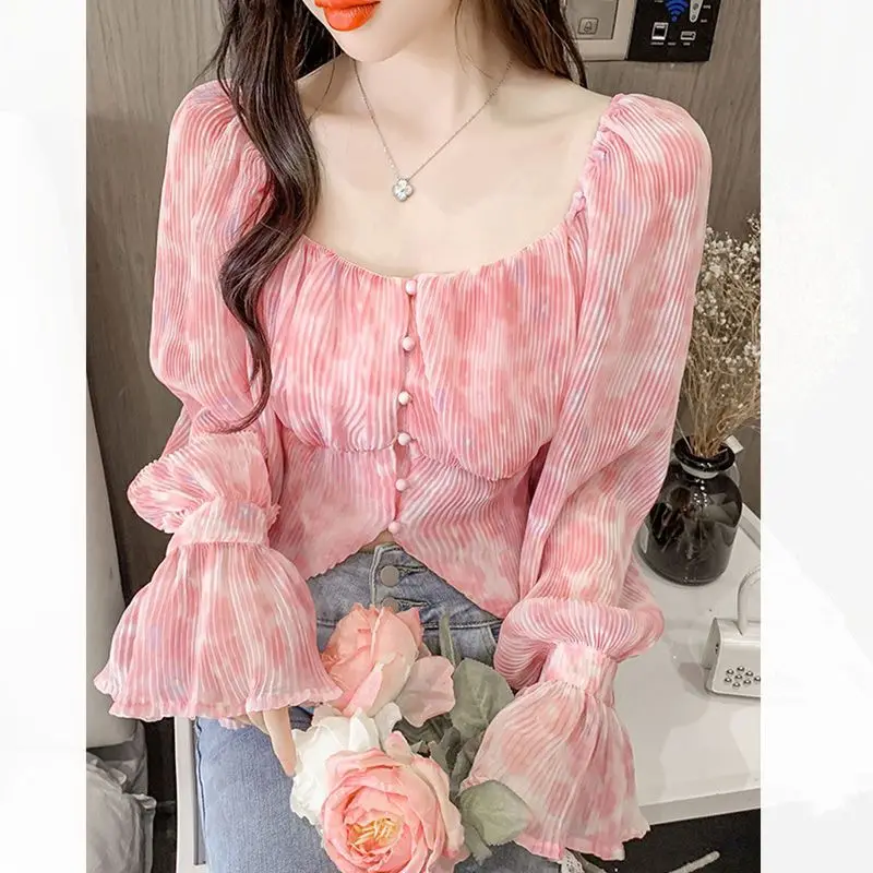Crop Blouse Linen - Sexy Kawaii Dolce Collo Quadrato Stampa