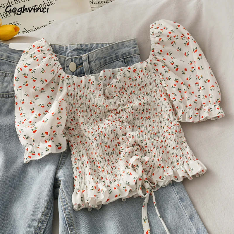 Crop Blouse Linen - Camicette Camicette Lacci Delle Donne Floreale