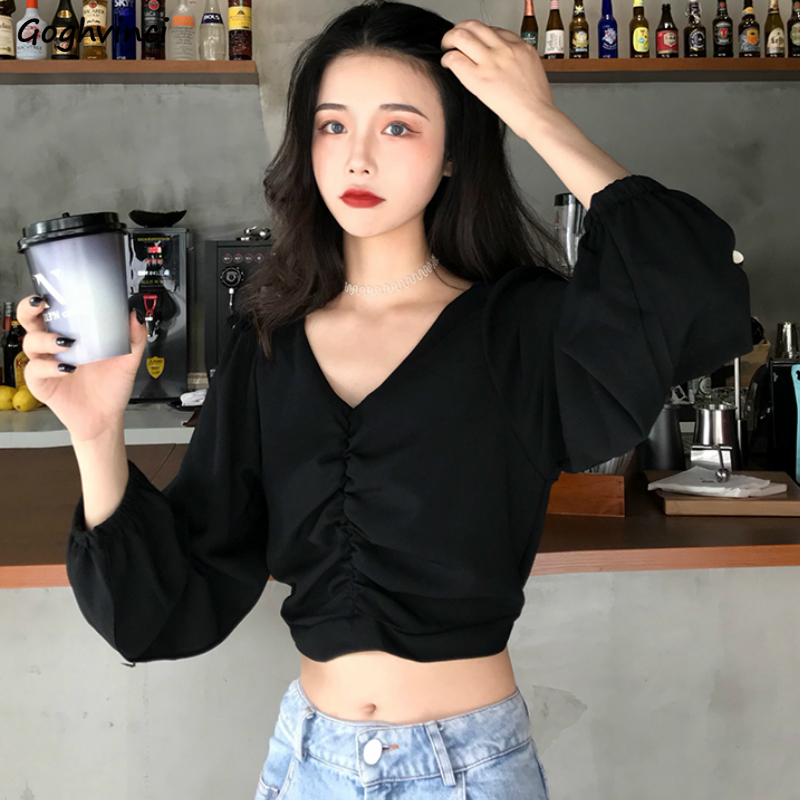Crop Blouse Linen - Camicette da donna con scollo a