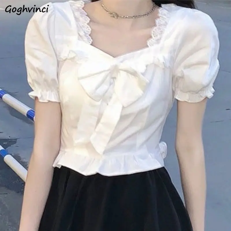 White Blouses Women Bow Design - Crop Blouse Linen recensione e prezzo