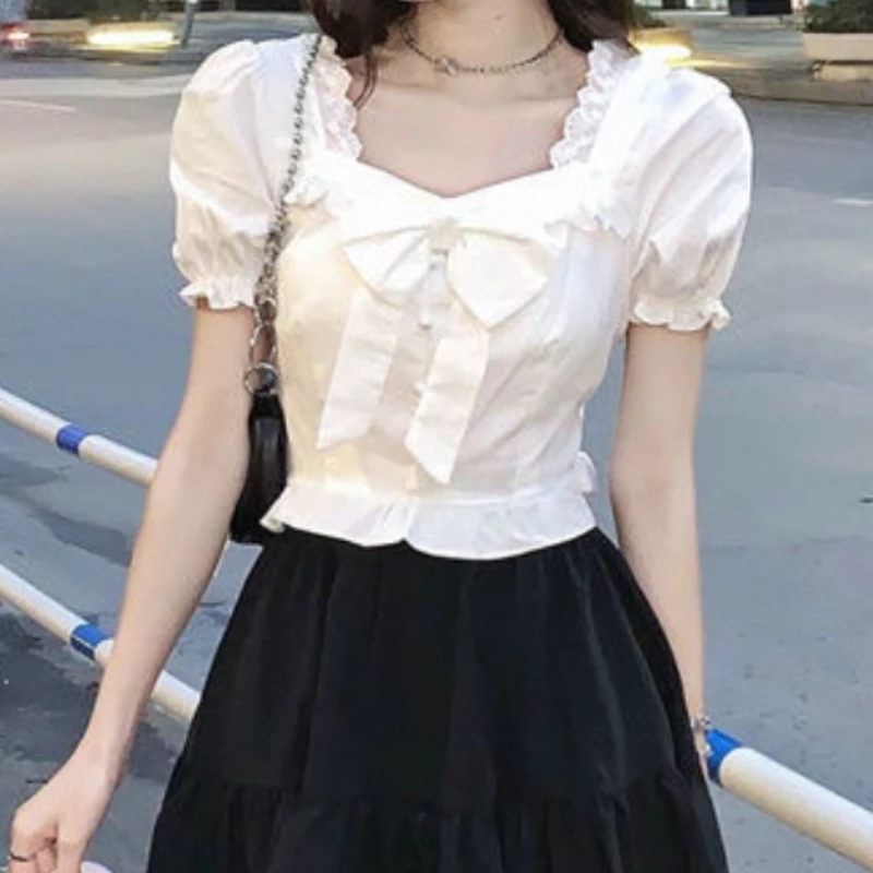 White Blouses Women Bow Design - Crop Blouse Linen recensione e prezzo