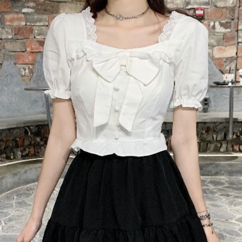 White Blouses Women Bow Design - Crop Blouse Linen recensione e prezzo