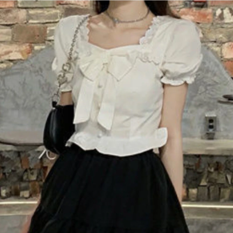 White Blouses Women Bow Design - Crop Blouse Linen recensione e prezzo