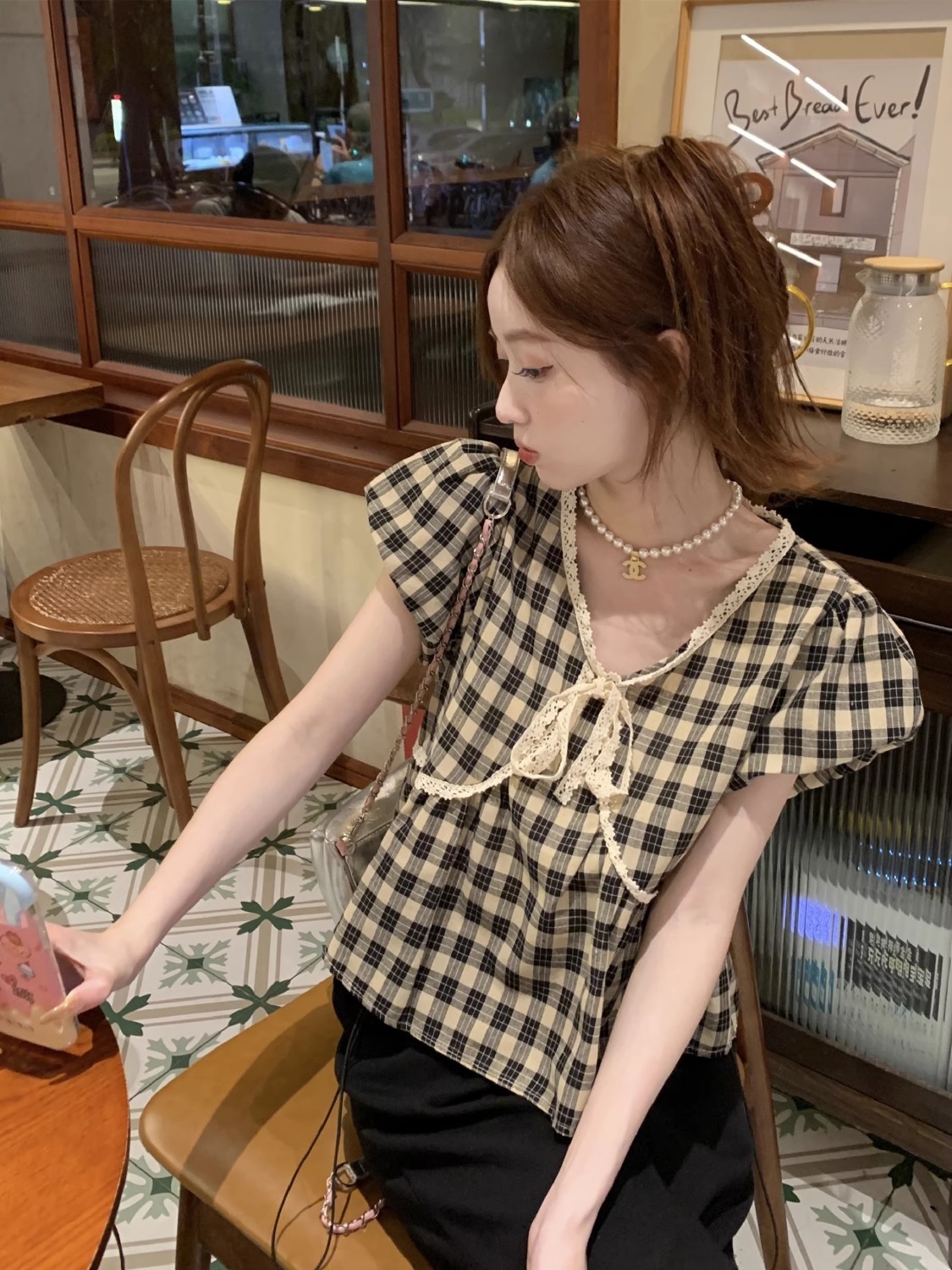 Camicette Donna Plaid Vintage  - Crop Blouse Linen recensione e prezzo